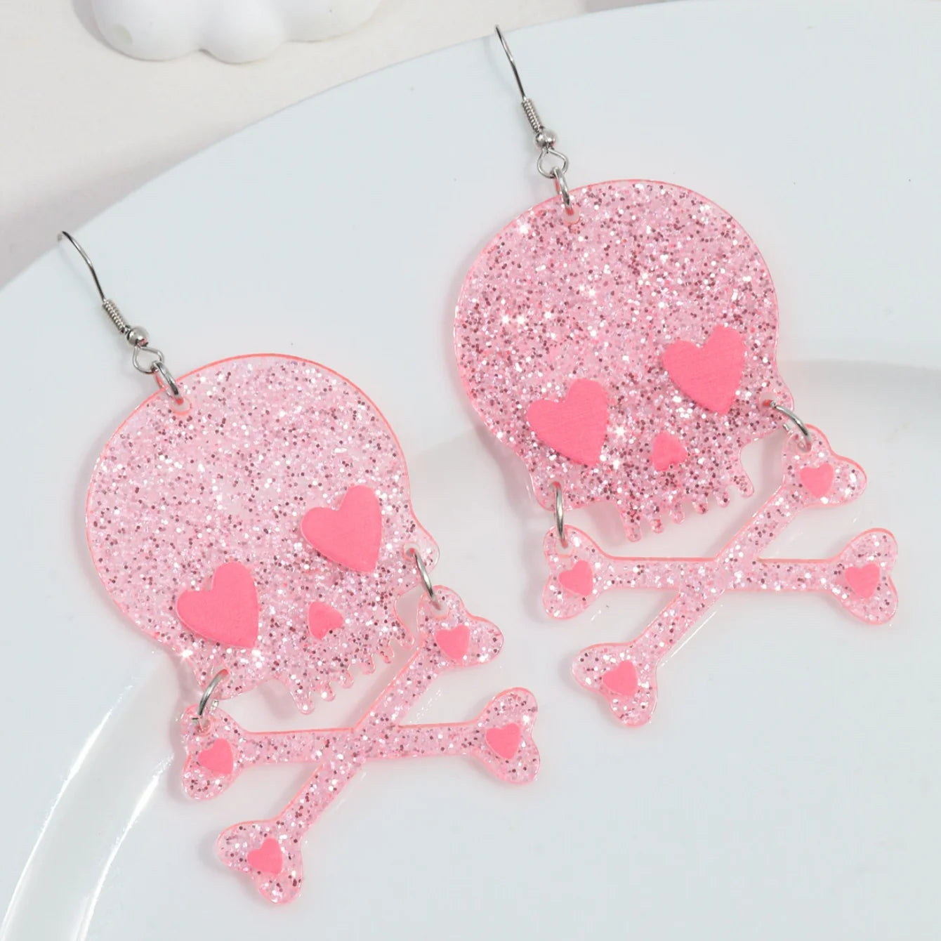 Halloween Pink Skull Heart Preppy Aesthetic Jewelry Earrings