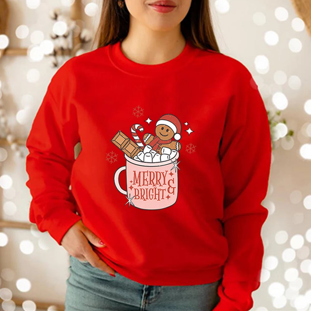 Merry and Bright Preppy Aesthetic Gingerbread Christmas Holiday Sweatshirt