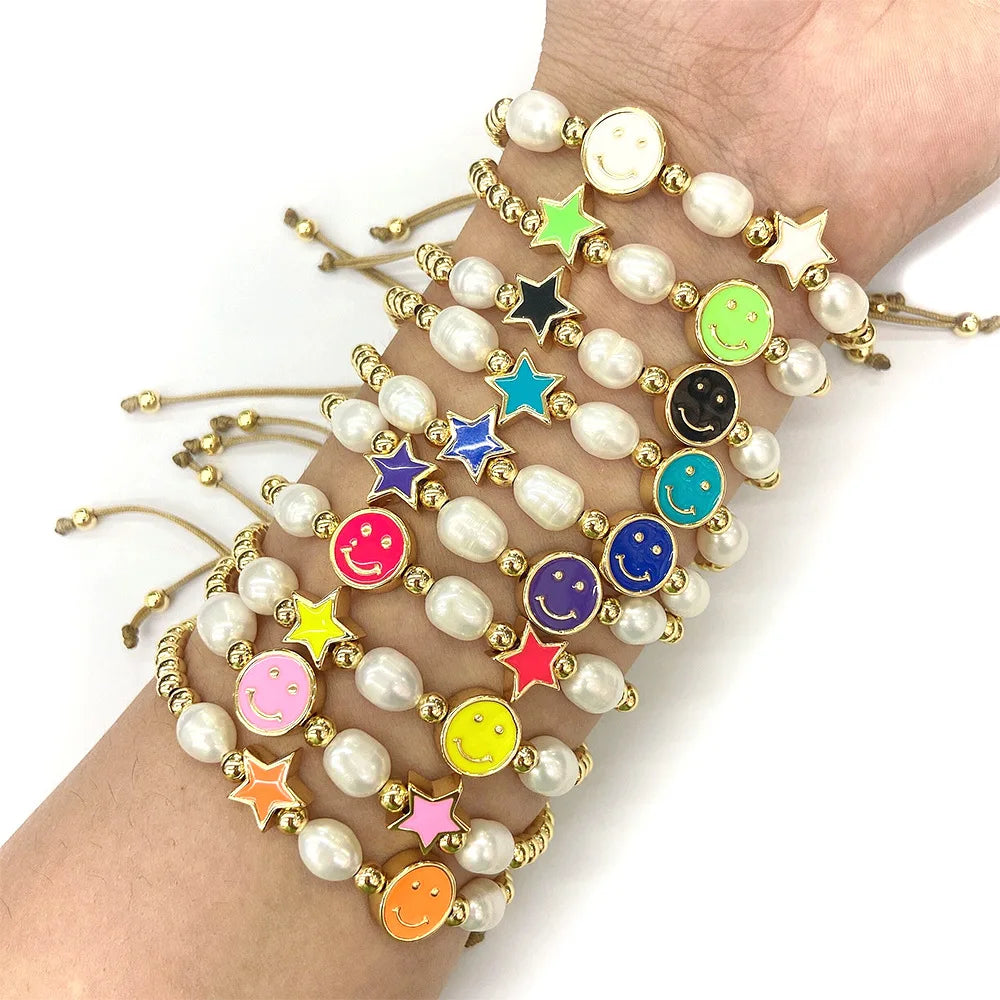 Preppy Aesthetic Gold Smiley Face Beaded Star Bracelets