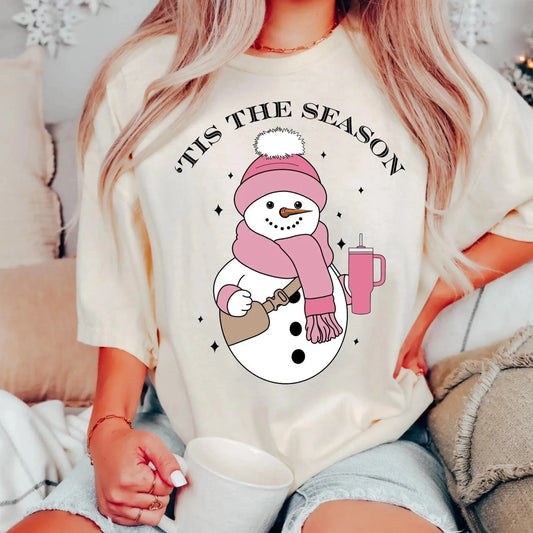 Tis The Season Preppy Aesthetic Winter Christmas Holiday Snowman T-Shirt