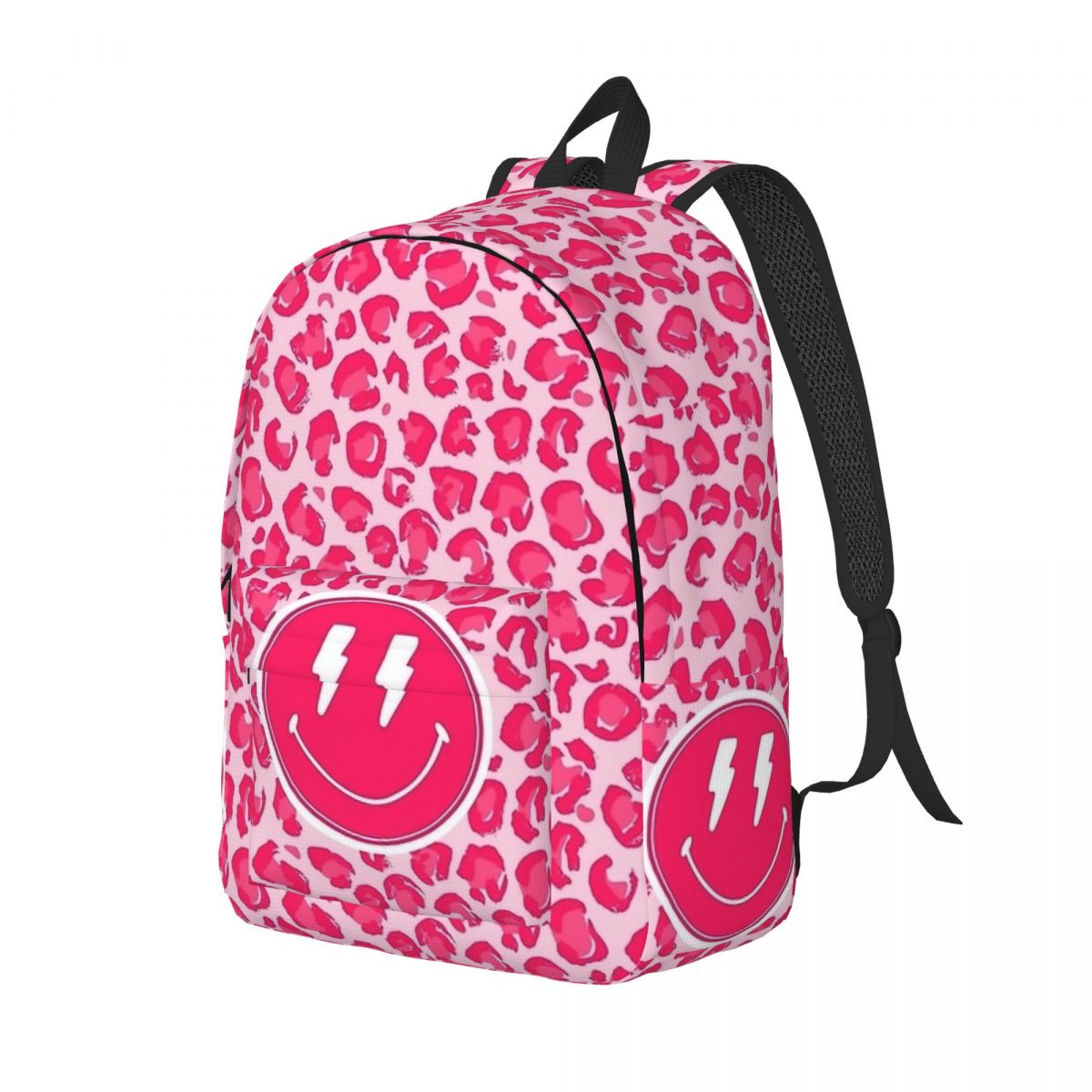 Preppy Aesthetic Pink Leopard Print Smiley Face Backpack