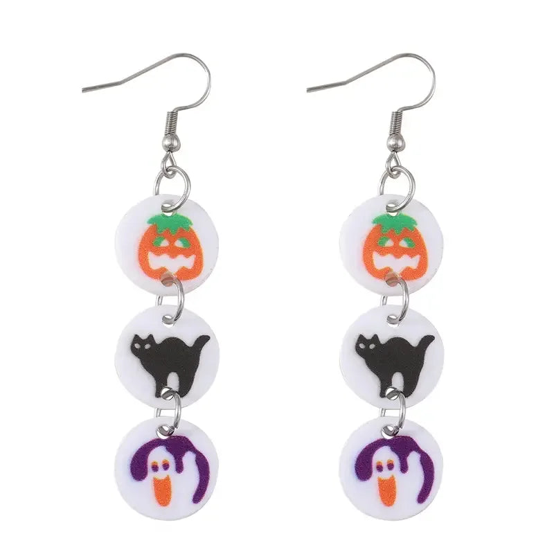 Halloween Preppy Aesthetic Pumpkin Ghost Cat Cookie Dangle Earrings