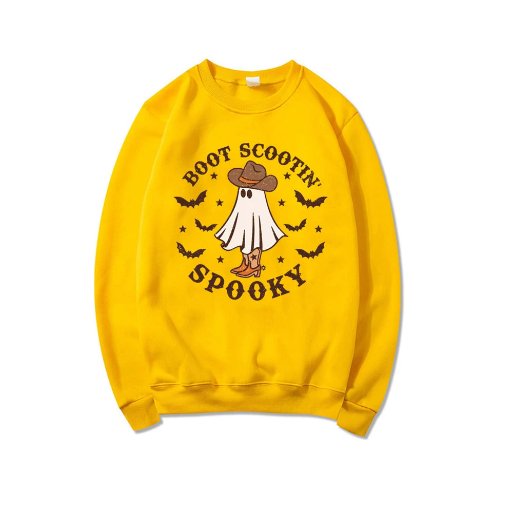 Boot Scootin Spooky Preppy Aesthetic Cowgirl Ghost Halloween Crewneck Sweatshirt
