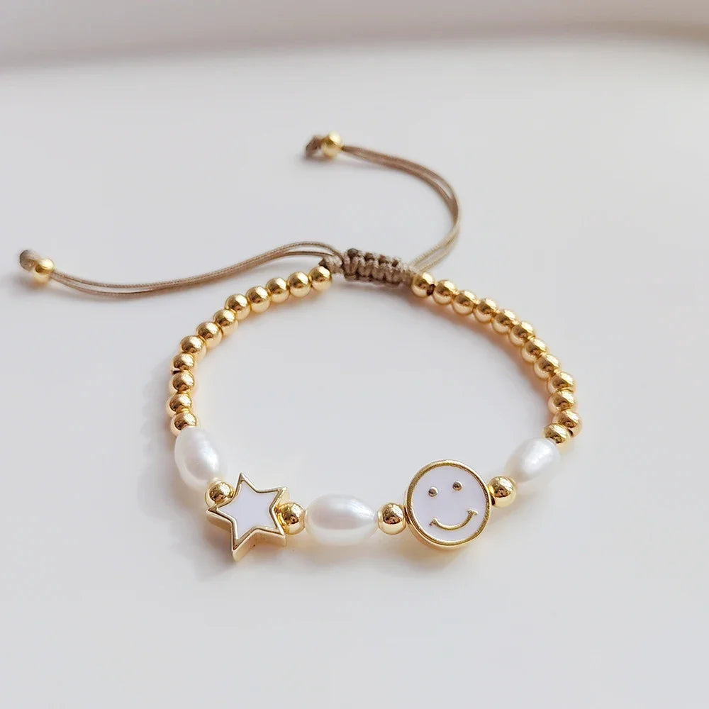 Preppy Aesthetic Gold Smiley Face Beaded Star Bracelets