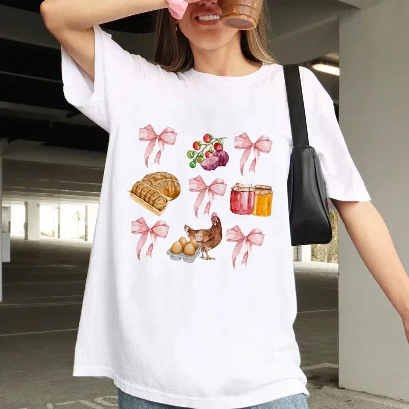 Preppy Aesthetic Coquette Bow Thanksgiving Holiday Pattern T-Shirt