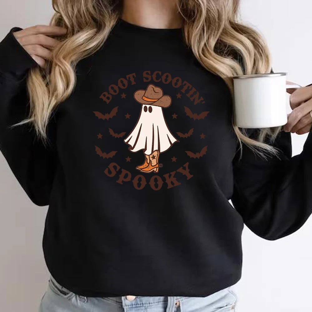 Boot Scootin Spooky Preppy Aesthetic Cowgirl Ghost Halloween Crewneck Sweatshirt