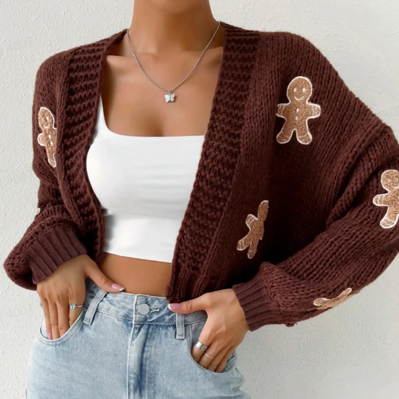 Preppy Aesthetic Gingerbread Christmas Knitted Cardigan