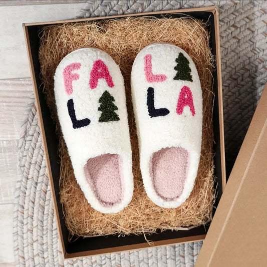 Preppy Aesthetic Fa La La Christmas Tree Holiday Cozy Slippers