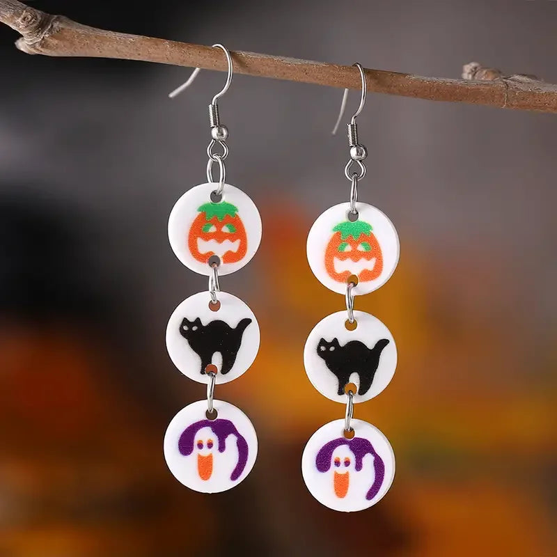 Halloween Preppy Aesthetic Pumpkin Ghost Cat Cookie Dangle Earrings