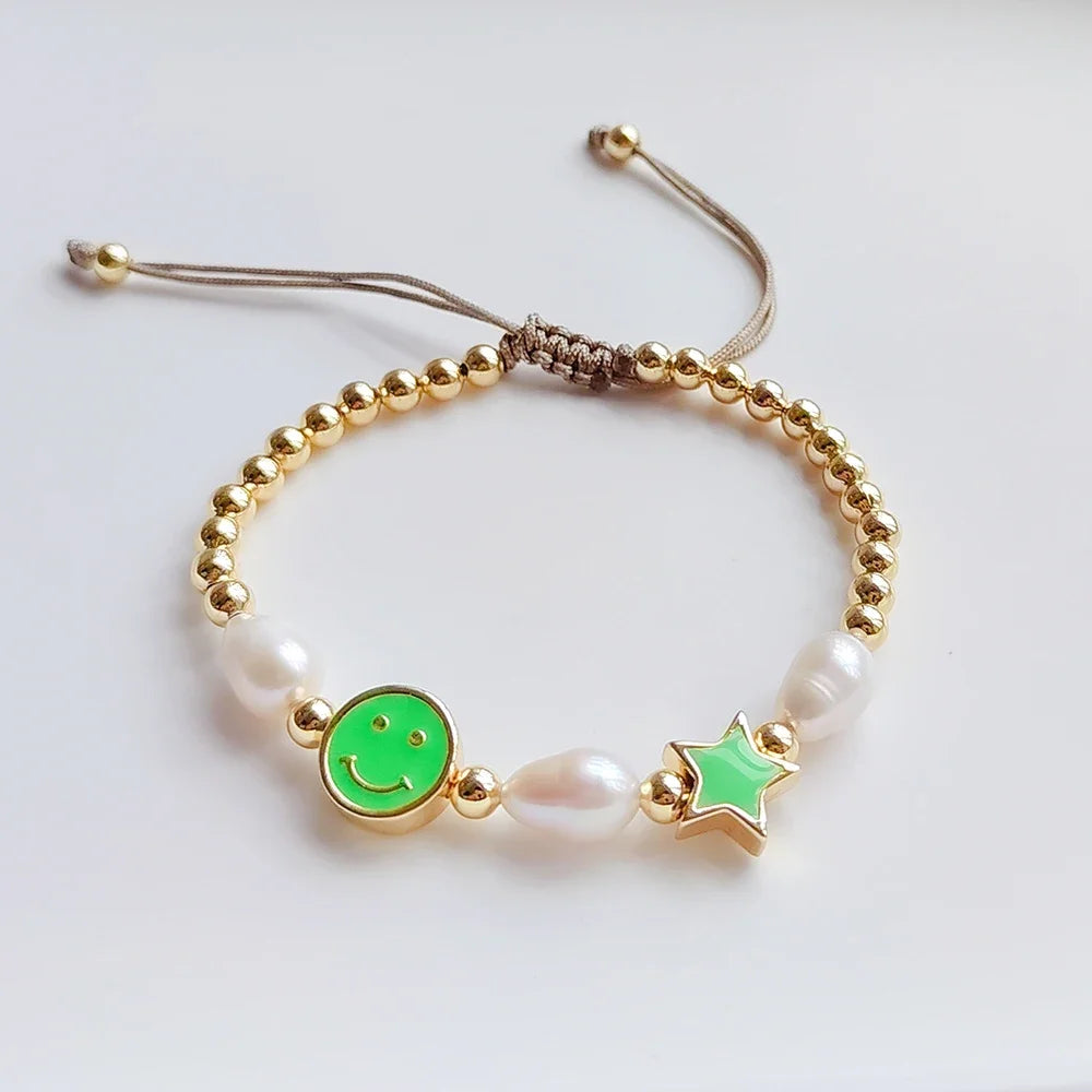 Preppy Aesthetic Gold Smiley Face Beaded Star Bracelets