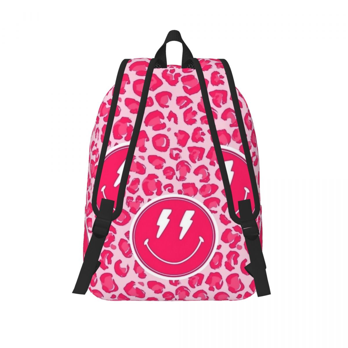 Preppy Aesthetic Pink Leopard Print Smiley Face Backpack