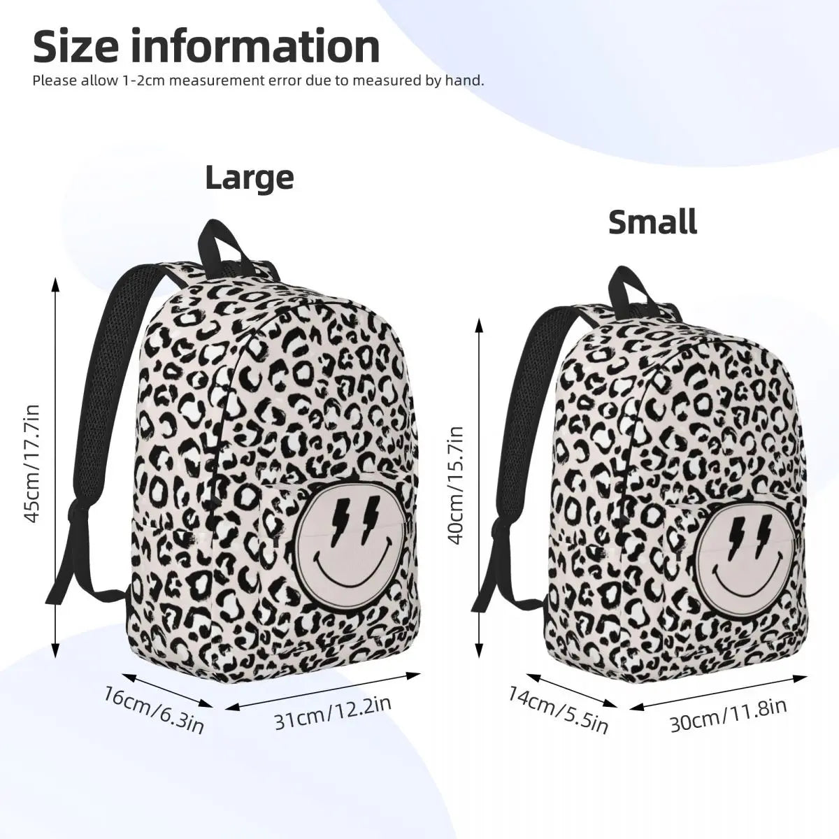 Preppy Aesthetic Smiley Face Black Leopard Print Backpack