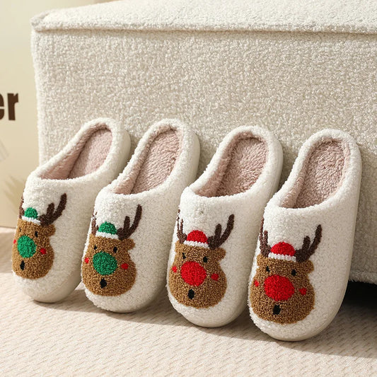 Preppy Aesthetic Christmas Reindeer Holiday Cozy Slippers