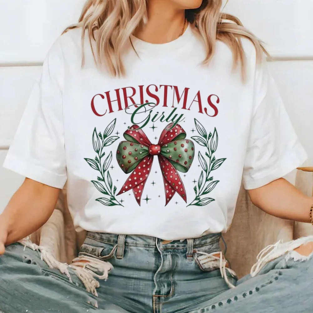 Christmas Girly Preppy Aesthetic Coquette Bow Holiday T-Shirt