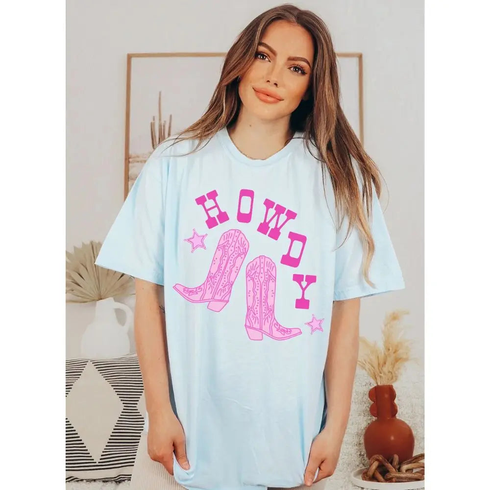 Preppy Aesthetic Howdy Cowgirl Boots Graphic T-Shirt