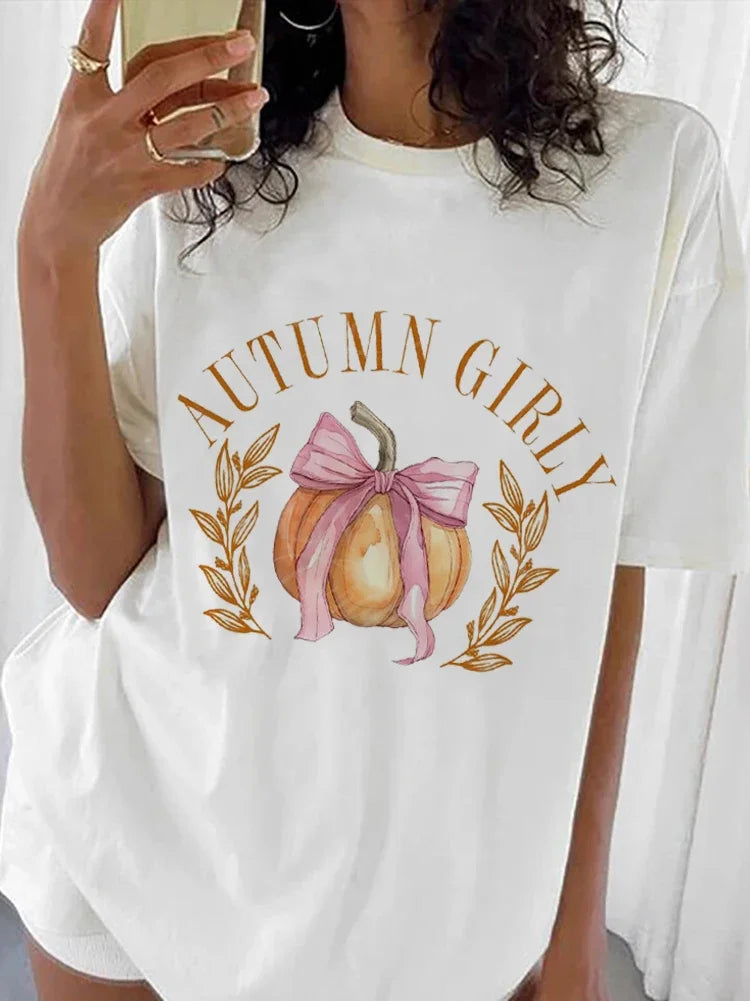 Autumn Girly Preppy Aesthetic Coquette Bow Pumpkin Graphic T-Shirt