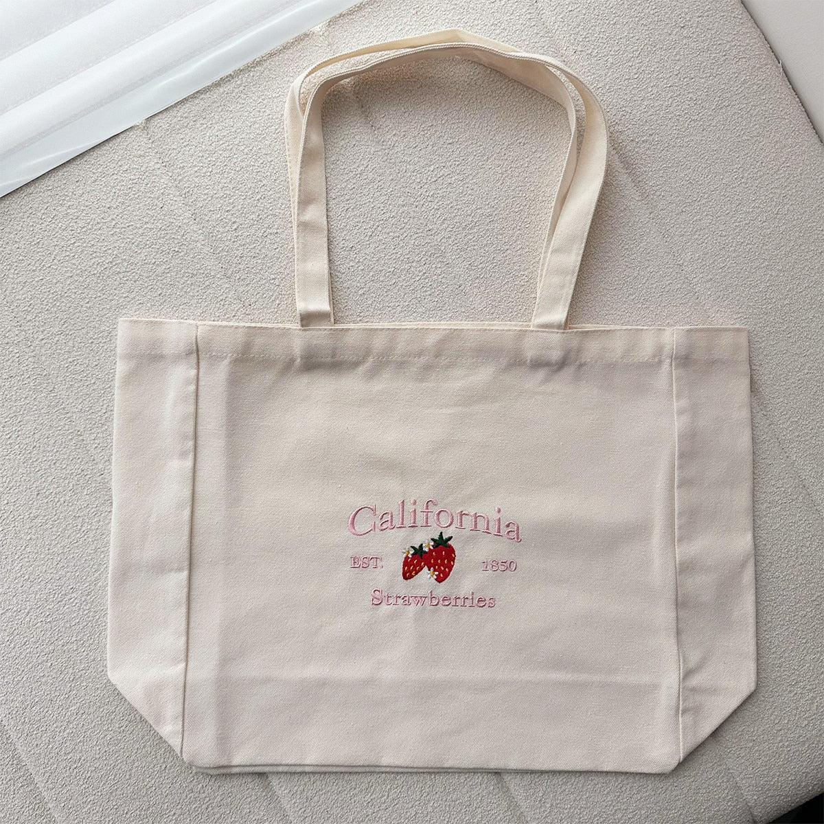 California Strawberries Preppy Aesthetic Embroidered Tote Bag