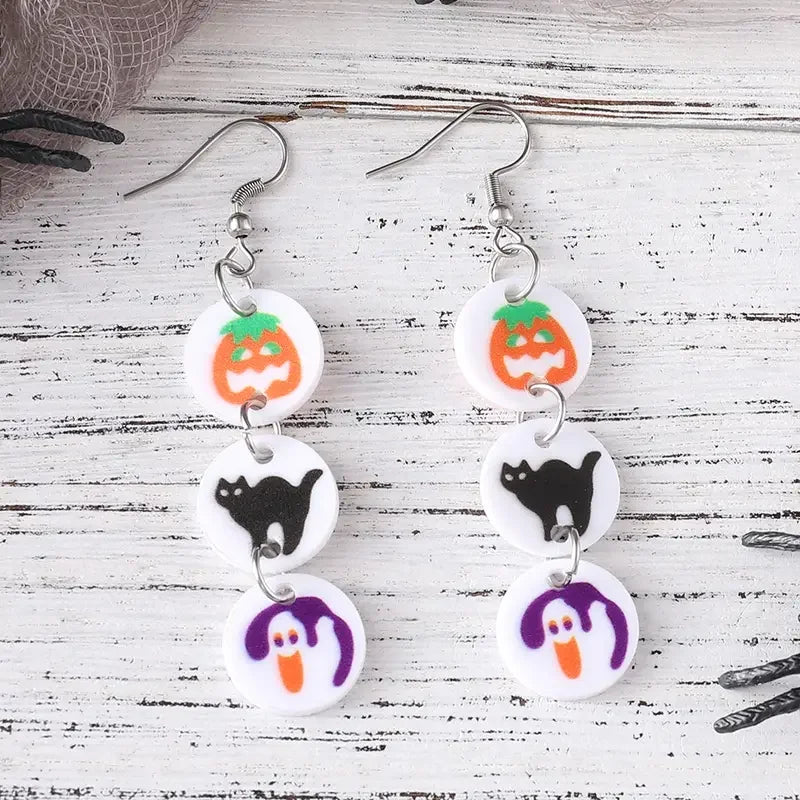 Halloween Preppy Aesthetic Pumpkin Ghost Cat Cookie Dangle Earrings