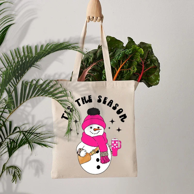 Tis The Season Preppy Aesthetic Snowman Tote Bag