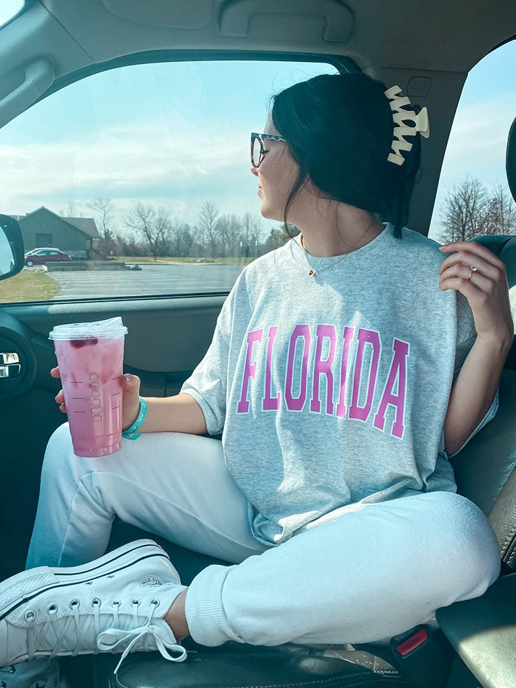 Florida Pink Letter Preppy Aesthetic Graphic T-shirt