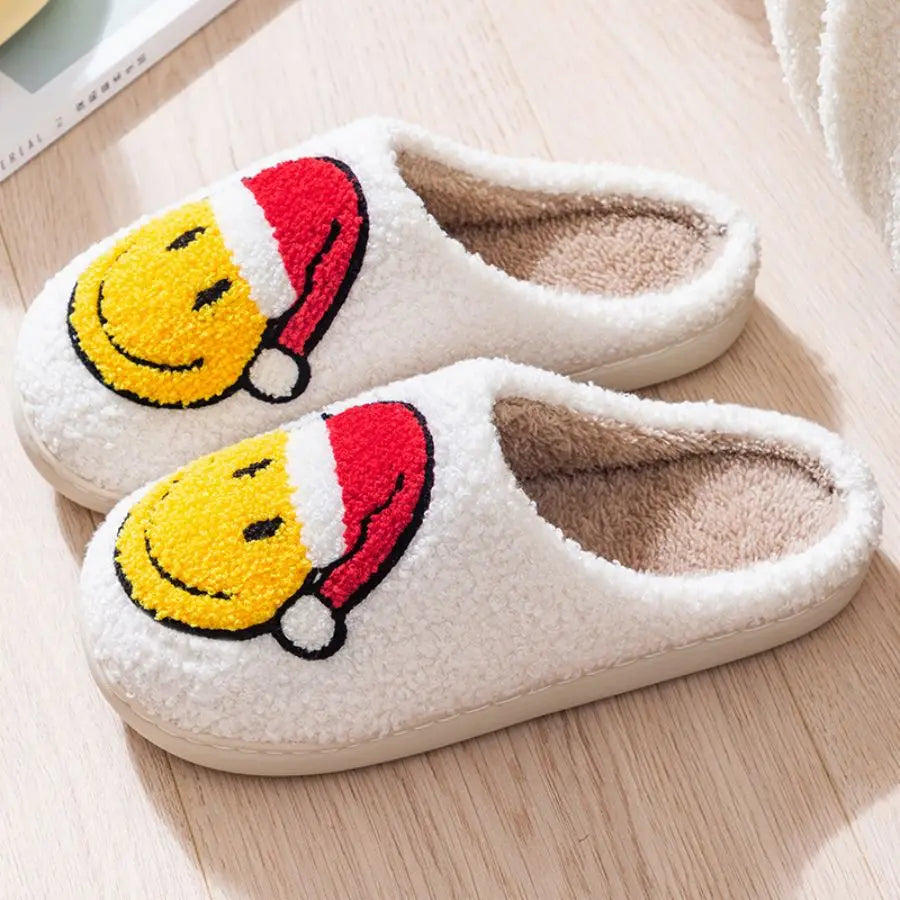 Preppy Aesthetic Christmas Smiley Face Cozy Santa Slippers