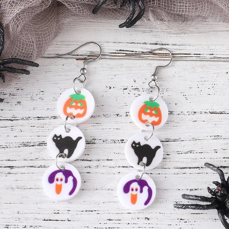 Halloween Preppy Aesthetic Pumpkin Ghost Cat Cookie Dangle Earrings