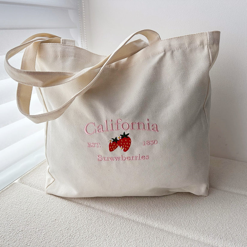 California Strawberries Preppy Aesthetic Embroidered Tote Bag – The ...