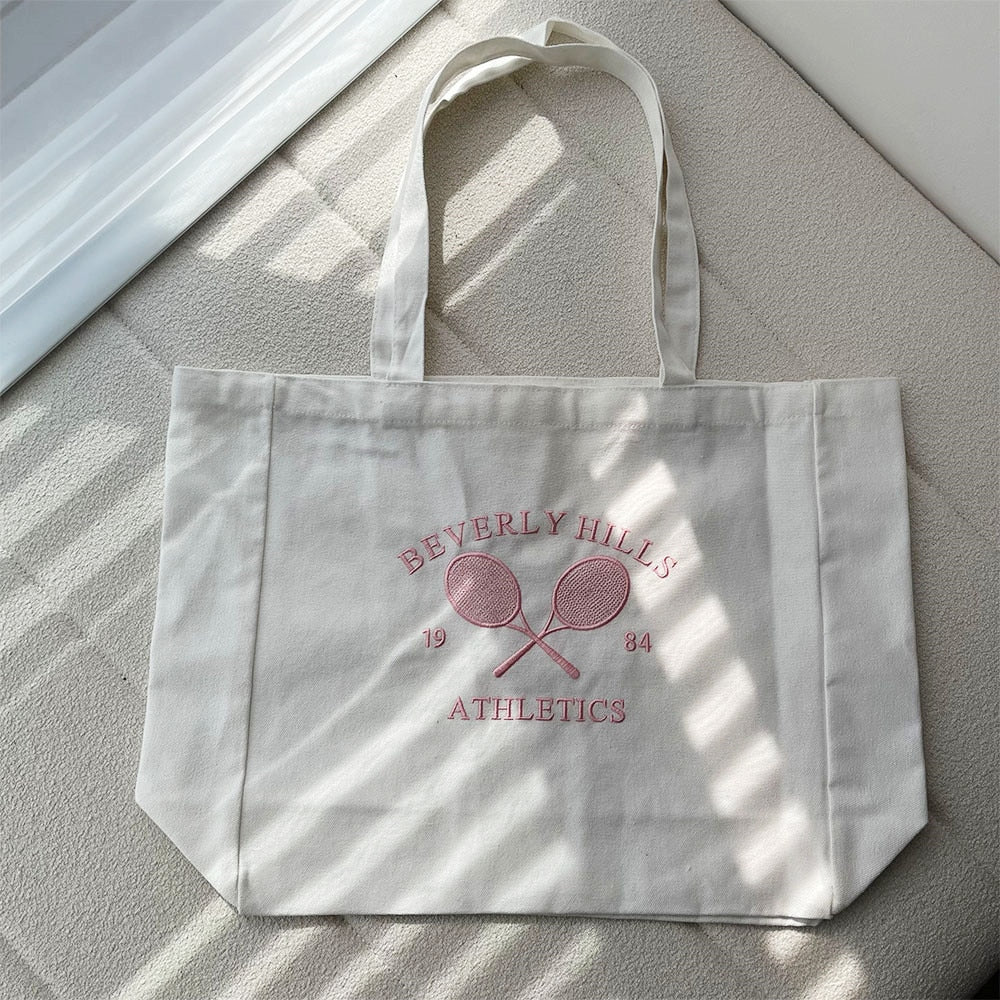 Beverly Hills Tennis Embroidered Preppy Aesthetic Tote Bag