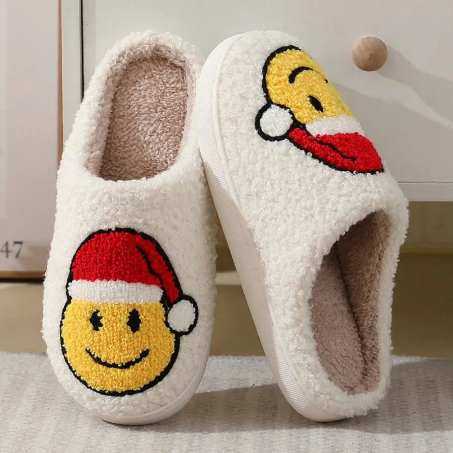 Preppy Aesthetic Christmas Smiley Face Cozy Santa Slippers