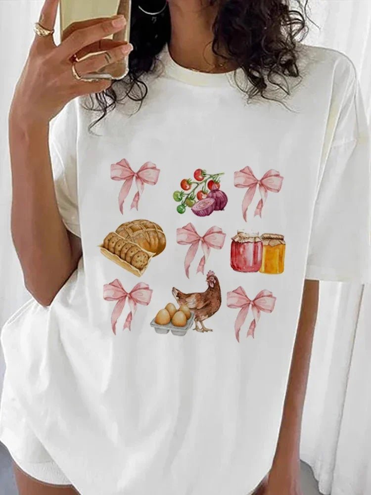 Preppy Aesthetic Coquette Bow Thanksgiving Holiday Pattern T-Shirt