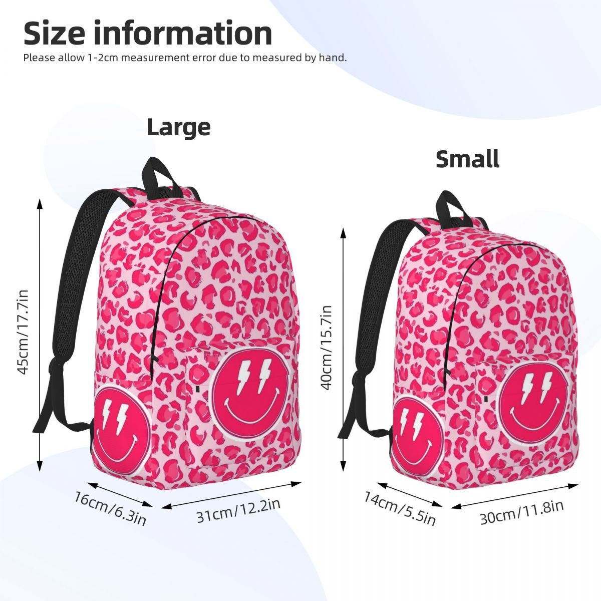 Preppy Aesthetic Pink Leopard Print Smiley Face Backpack