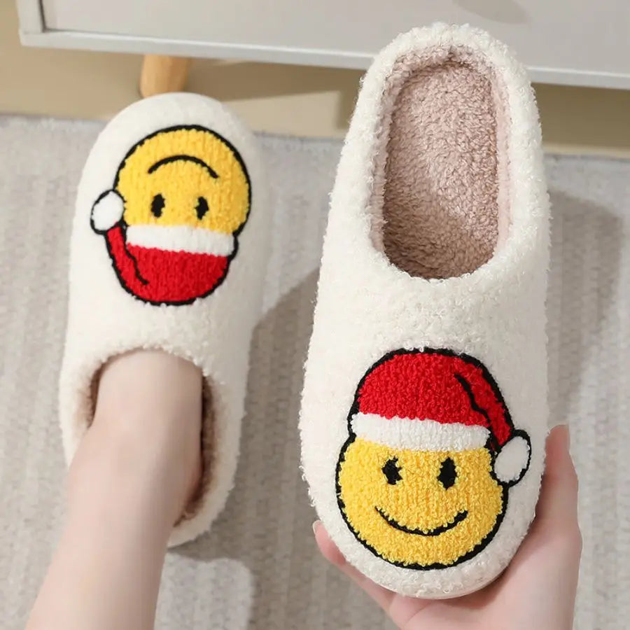 Preppy Aesthetic Christmas Smiley Face Cozy Santa Slippers