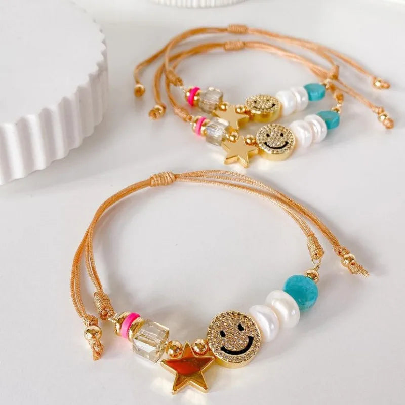 Preppy Aesthetic Smiley Face and Star Bracelet