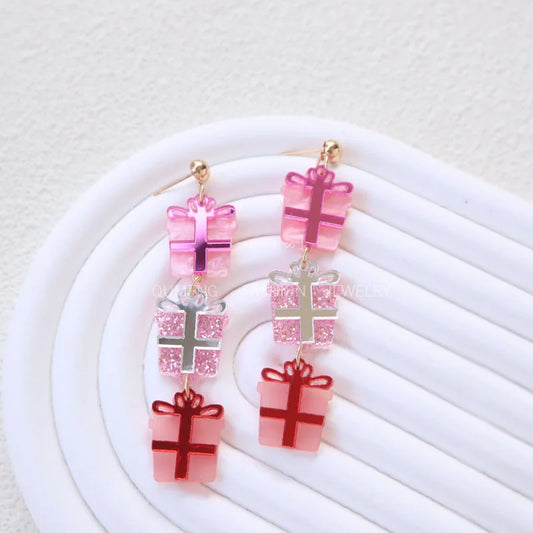 Preppy Aesthetic Pink Gift Christmas Holiday Earrings