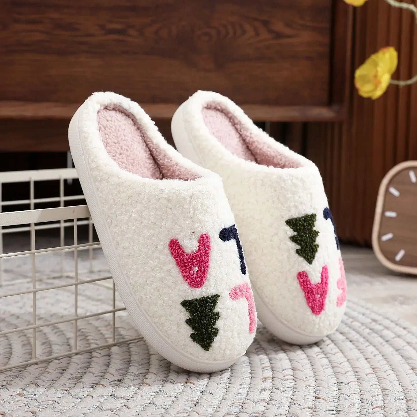 Preppy Aesthetic Fa La La Christmas Tree Holiday Cozy Slippers