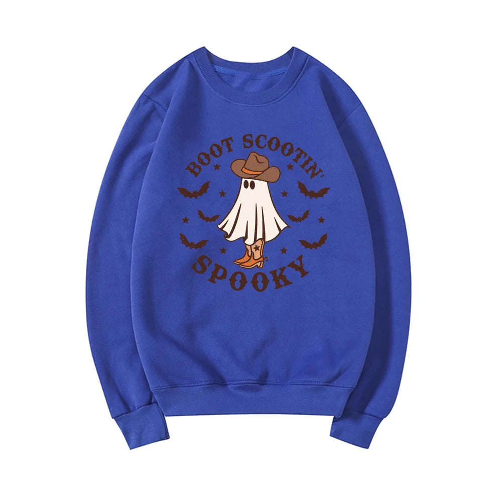 Boot Scootin Spooky Preppy Aesthetic Cowgirl Ghost Halloween Crewneck Sweatshirt