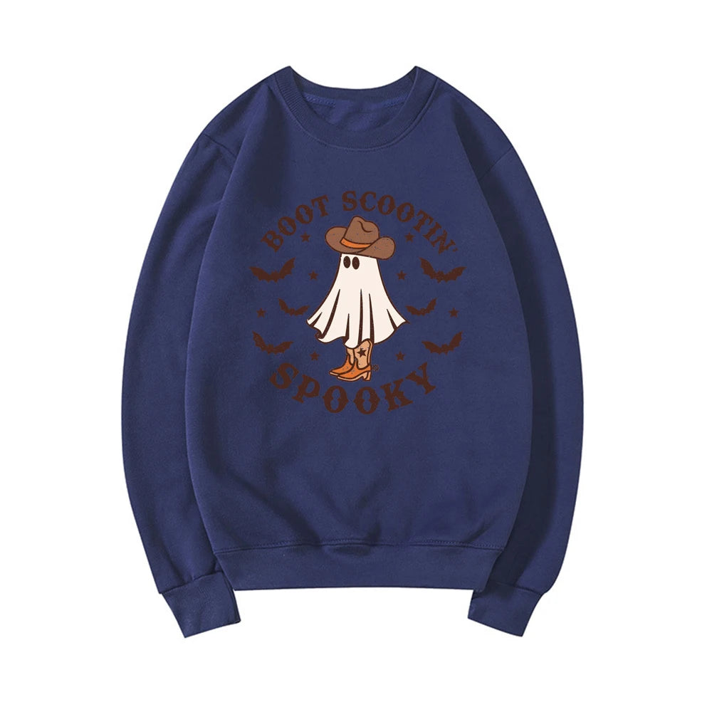 Boot Scootin Spooky Preppy Aesthetic Cowgirl Ghost Halloween Crewneck Sweatshirt
