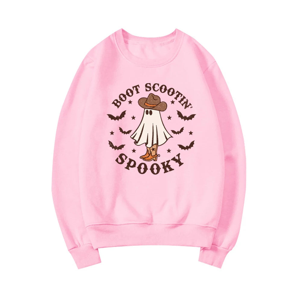Boot Scootin Spooky Preppy Aesthetic Cowgirl Ghost Halloween Crewneck Sweatshirt