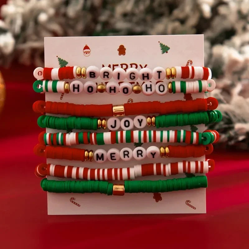 Preppy Aesthetic Beaded Christmas Holiday Friendship Bracelet Set (8 pack)