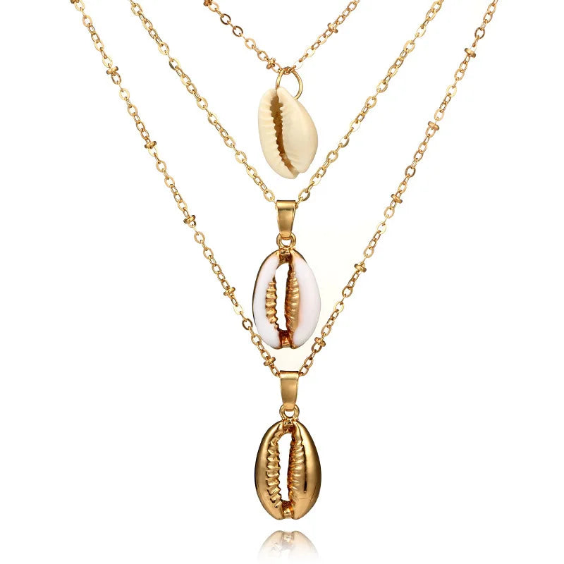 Preppy Aesthetic Seashell Gold Pendant Layered Necklace