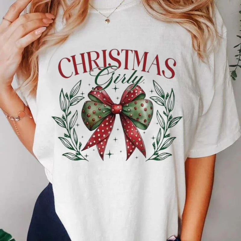 Christmas Girly Preppy Aesthetic Coquette Bow Holiday T-Shirt