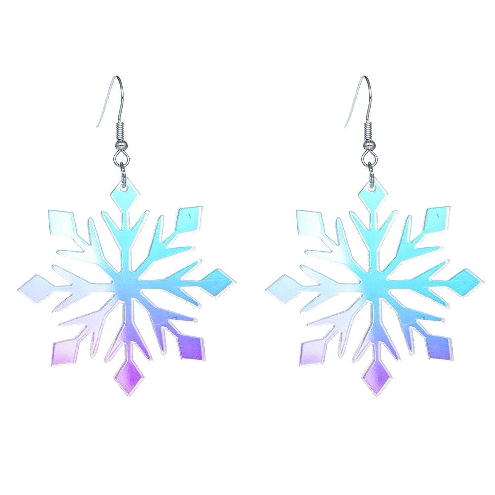 Iridescent Snowflake Winter Aesthetic Dangle Earrings