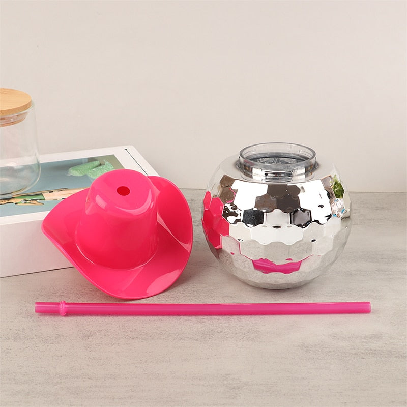 Preppy Aesthetic Pink Cowgirl Hat Disco Ball Cup