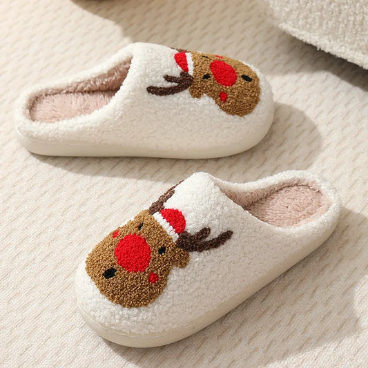 Preppy Aesthetic Christmas Reindeer Holiday Cozy Slippers