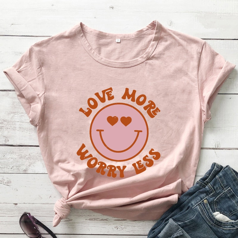 Love More Worry Less Preppy Aesthetic Smiley Face T-shirt