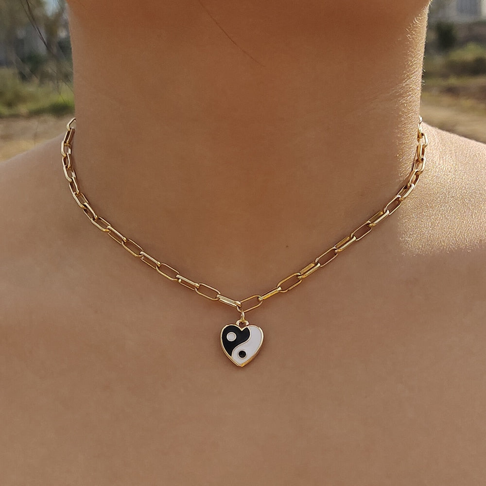 Yin Yang Heart Pendant Preppy Aesthetic Necklace