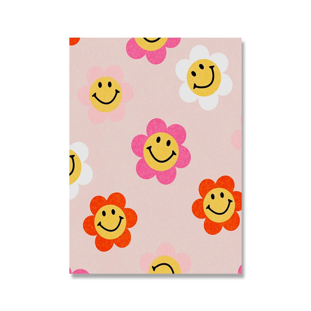 Smiley Face Flowers Preppy Aesthetic Wall Art Poster