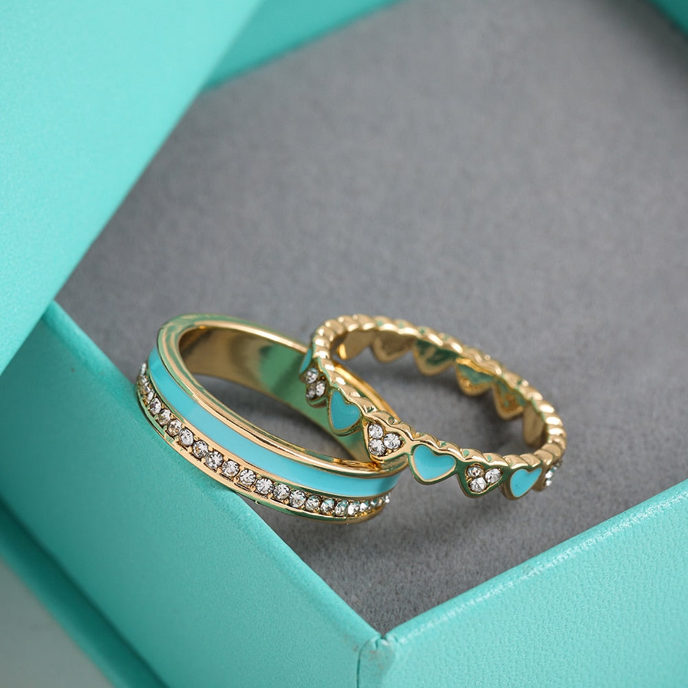 Preppy Aesthetic Rhinestone Heart Rings (2 pack) β The Preppy Place