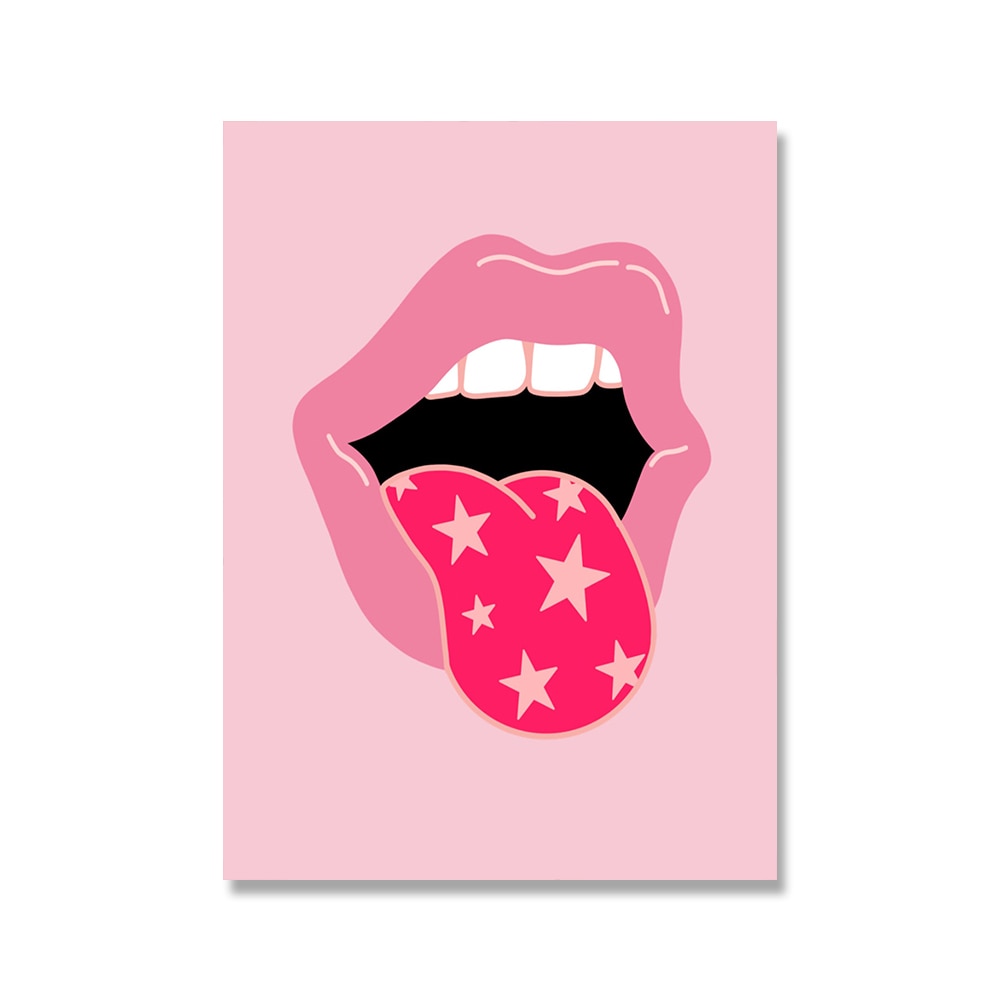 Preppy Aesthetic Pink Star Tongue Wall Art Poster
