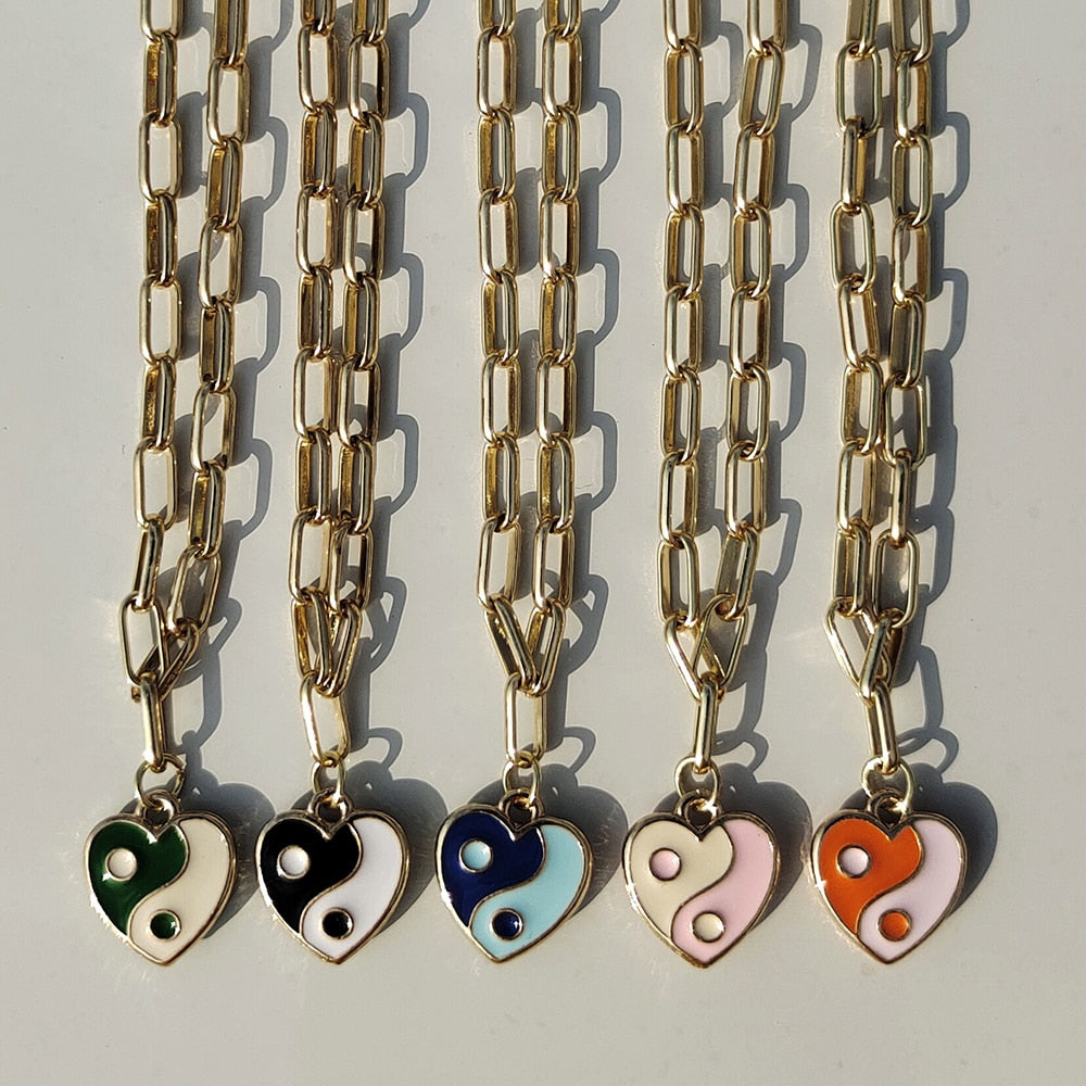 Yin Yang Heart Pendant Preppy Aesthetic Necklace